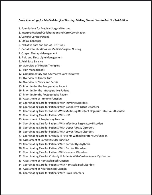 Test Bank Davis Advantage for Medical-Surgical Nursing: Making Connections to Practice, 3rd Edition by Janice J. Hoffman and Nancy J. Sullivan-Socratu
