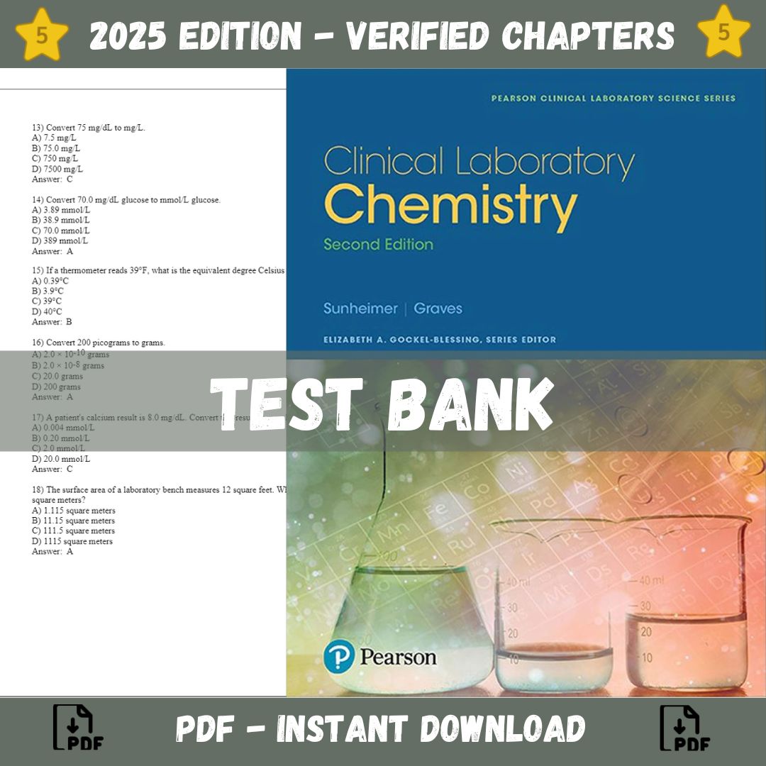 Test bank – Clinical Laboratory Chemistry 2nd Edition (Robert Sunheimer, 2017)-Socratu