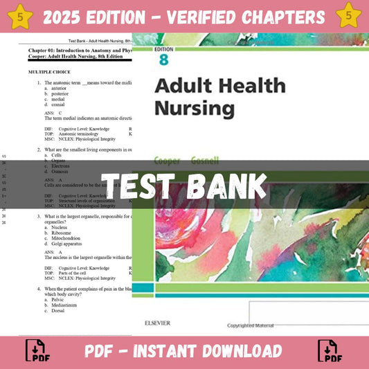 Test Bank – Adult Health Nursing, 8th edition (Cooper, 2019)-Socratu