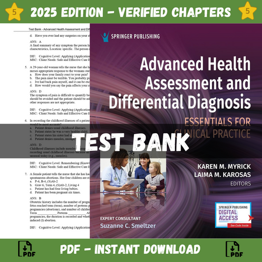 Test Bank – Advanced Health Assessment and Differential Diagnosis Essentials for Clinical Practice 1st Edition (Myrick, 2024)-Socratu