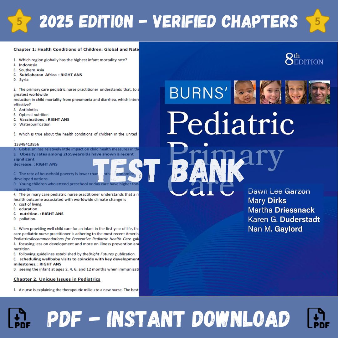 Test Bank – Burns’ Pediatric Primary Care, 8th Edition (Lee Garzon, 2024)-Socratu