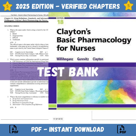 Test Bank – Clayton’s Basic Pharmacology for Nurses, 18th edition (Willihnganz, 2020)-Socratu