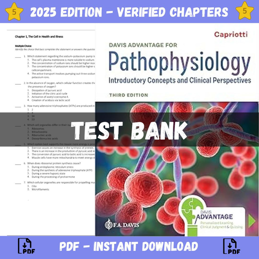 Test Bank – Davis Advantage for Pathophysiology: Introductory Concepts and Clinical Perspectives 3rd Edition, (Theresa Capriotti, 2024)-Socratu