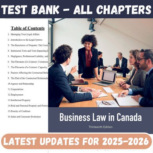 Test Bank For Business Law in Canada 13th Edition By Yates-Socratu
