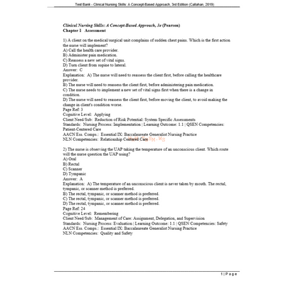 Test Bank For Clinical Nursing Skills A Concept-Based Approach, 3rd Edition By Callahan-Socratu