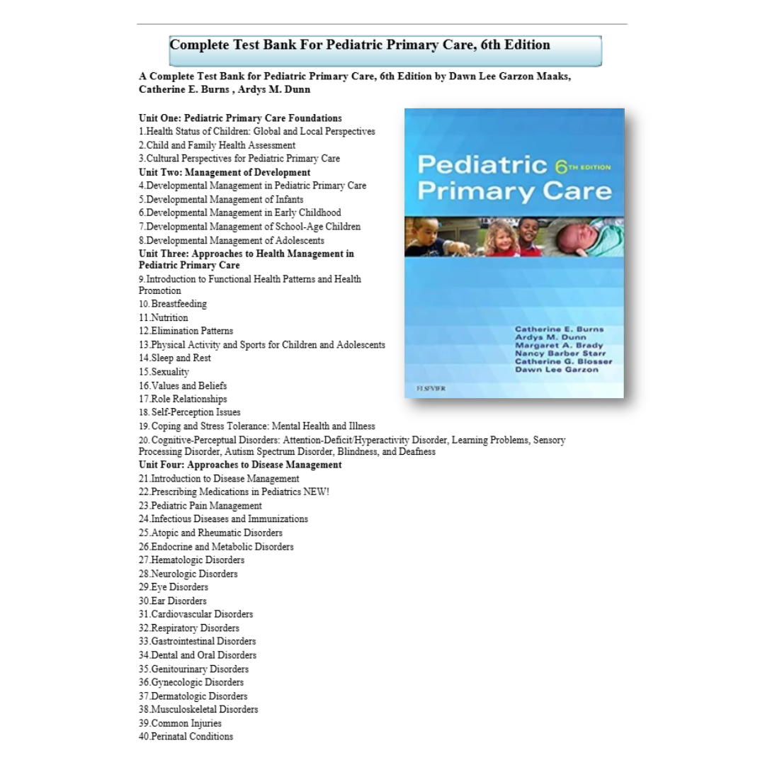 Test Bank For Pediatric Primary Care 6th Edition By Burns-Socratu