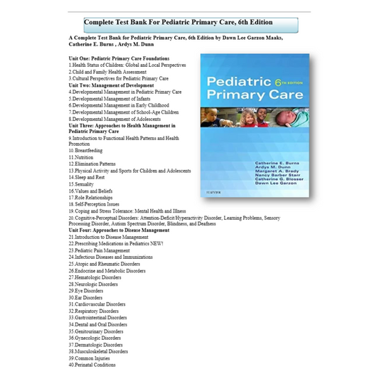 Test Bank For Pediatric Primary Care 6th Edition By Burns-Socratu