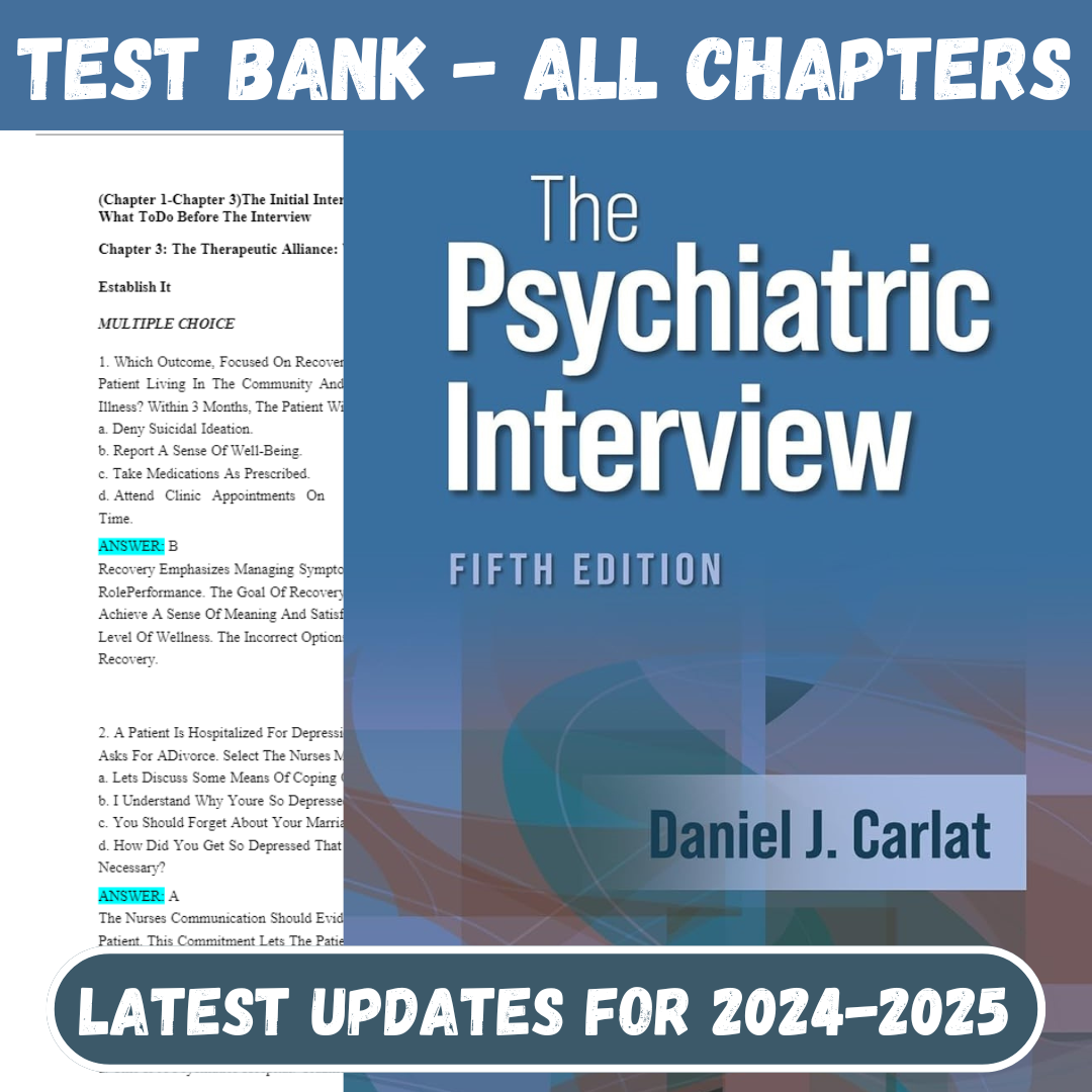 Test Bank For The Psychiatric Interview 5th Edition by Daniel J. Carlat-Socratu