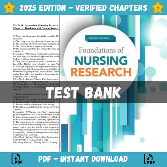 Test Bank – Foundations of Nursing Research, 7th Edition (Nieswiadomy, 2018)-Socratu