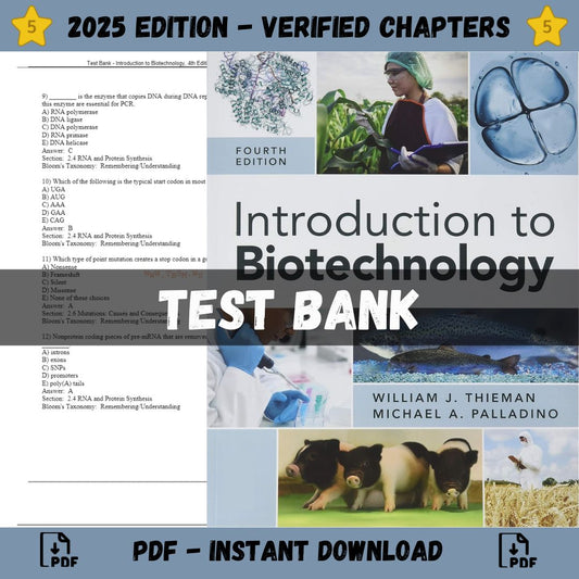 Test Bank – Introduction to Biotechnology, 4th Edition (Thieman, 2019)-Socratu