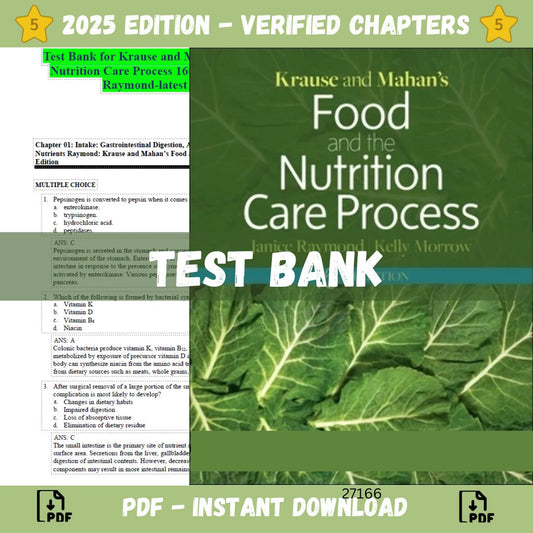 Test Bank – Krause and Mahan’s Food and the Nutrition Care Process, 16th Edition (Janice L Raymond, 2022)-Socratu
