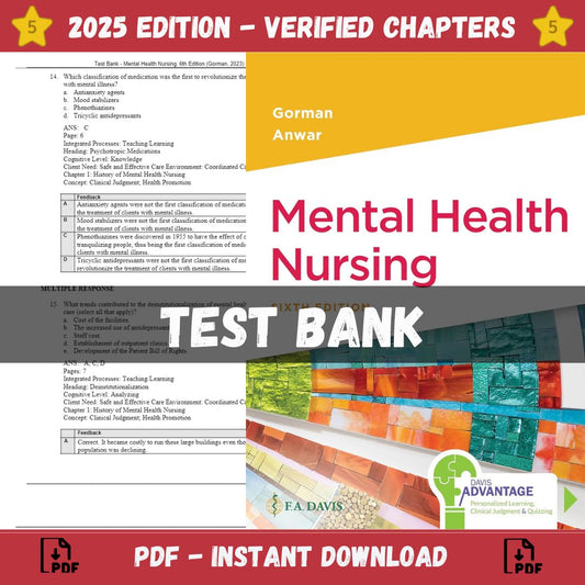Test Bank – Mental Health Nursing, 6th Edition (Gorman, 2023)-Socratu