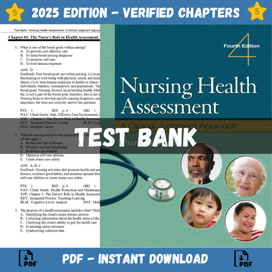 Test Bank – Nursing Health Assessment A Clinical Judgment Approach, 4th Edition (Jensen, 2023)-Socratu