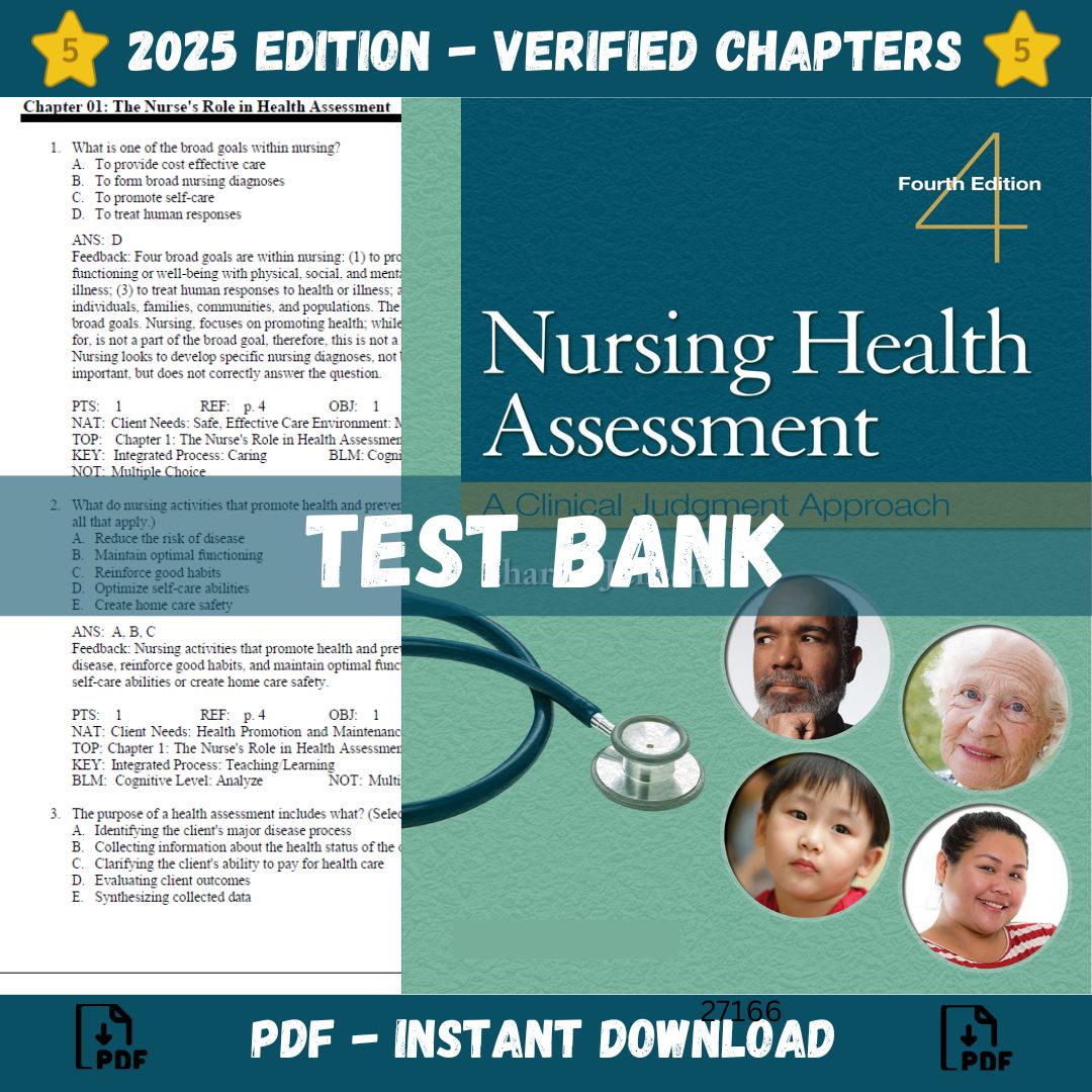Test Bank Nursing Health Assessment A Clinical Judgment Approach, 4th Edition-Socratu