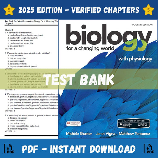 Test Bank – Scientific American Biology for a Changing World with Physiology, 4th Edition (Michele Shuster, 2021)-Socratu