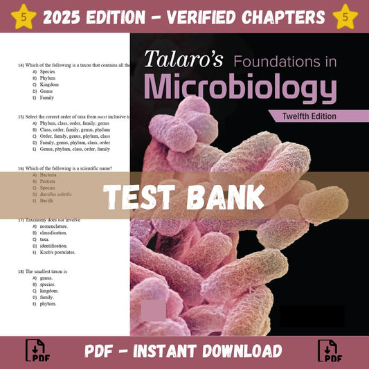 Test Bank – Talaros Foundations in Microbiology 12th Edition (Chess, 2023)-Socratu
