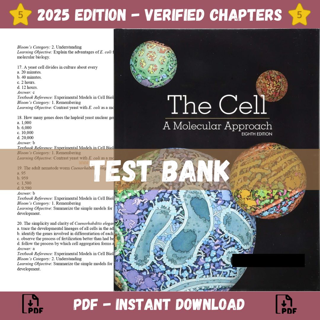 Test Bank – The Cell A Molecular Approach, 8th Edition (Cooper, 2019)-Socratu