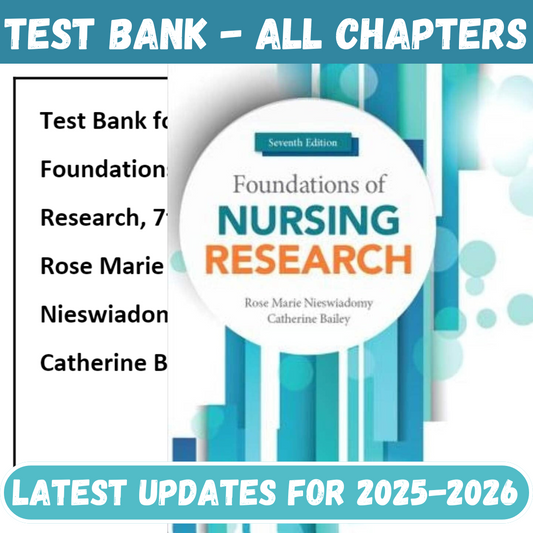 Test Bank for Foundations of Nursing Research, 7th Edition by Nieswiadomy-Socratu