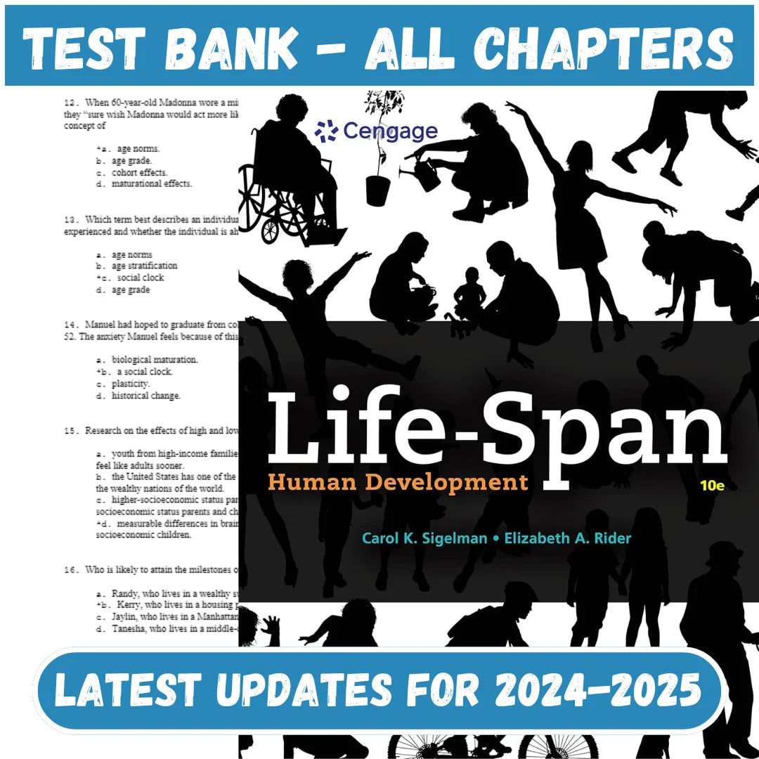 Test Bank for Life Span Human Development 10th Edition by Sigelman-Socratu