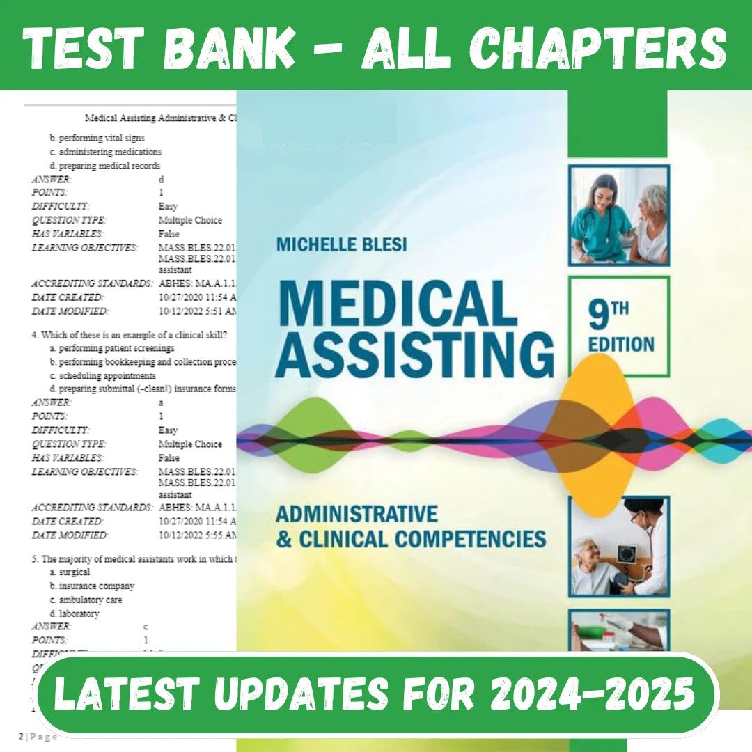 Test Bank for Medical Assisting Administrative & Clinical Competencies 9th Edition by Michelle-Socratu