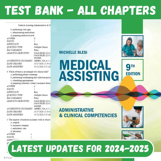 Test Bank for Medical Assisting Administrative & Clinical Competencies 9th Edition by Michelle-Socratu