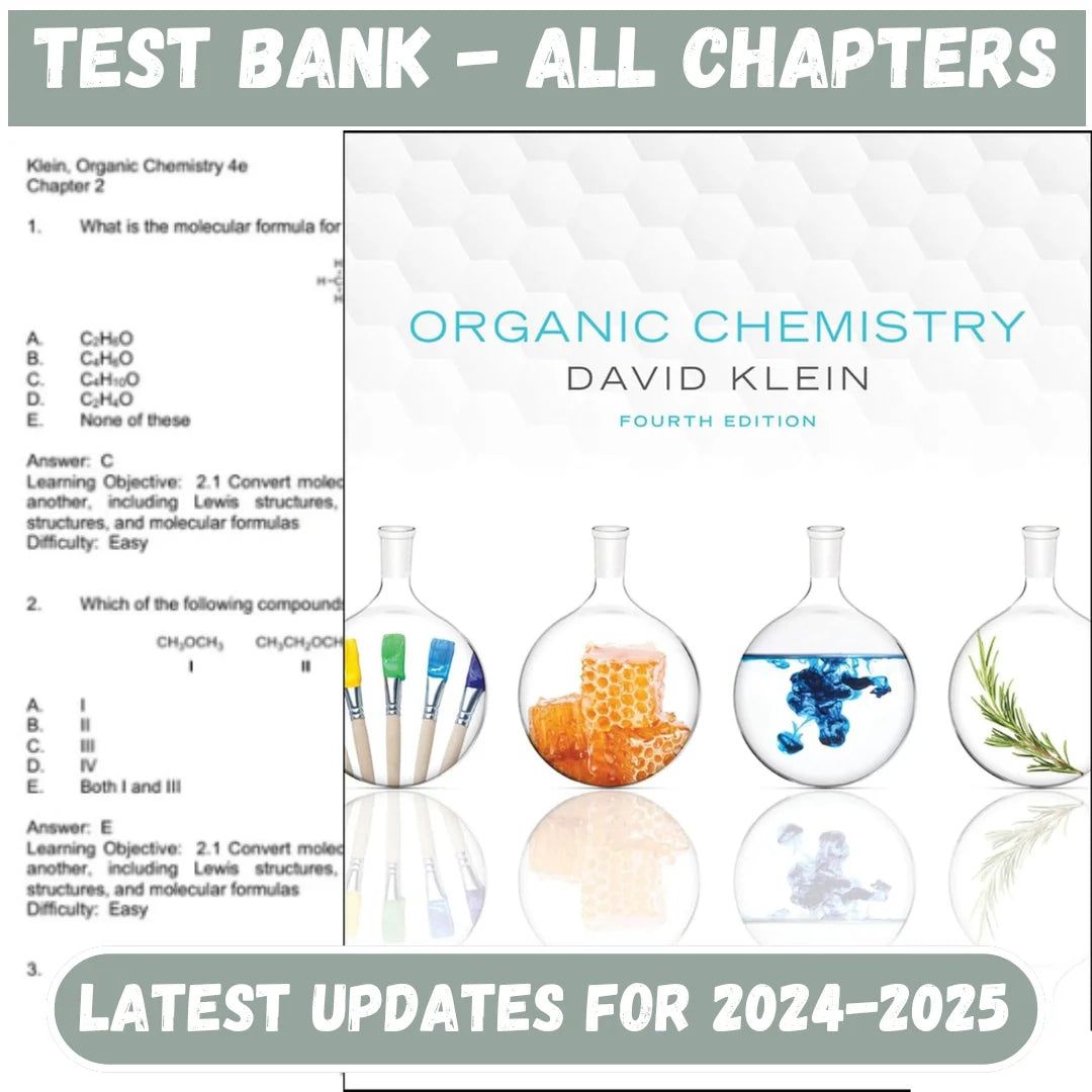 Test Bank for Organic Chemistry, 4th Edition by David R. Klein-Socratu
