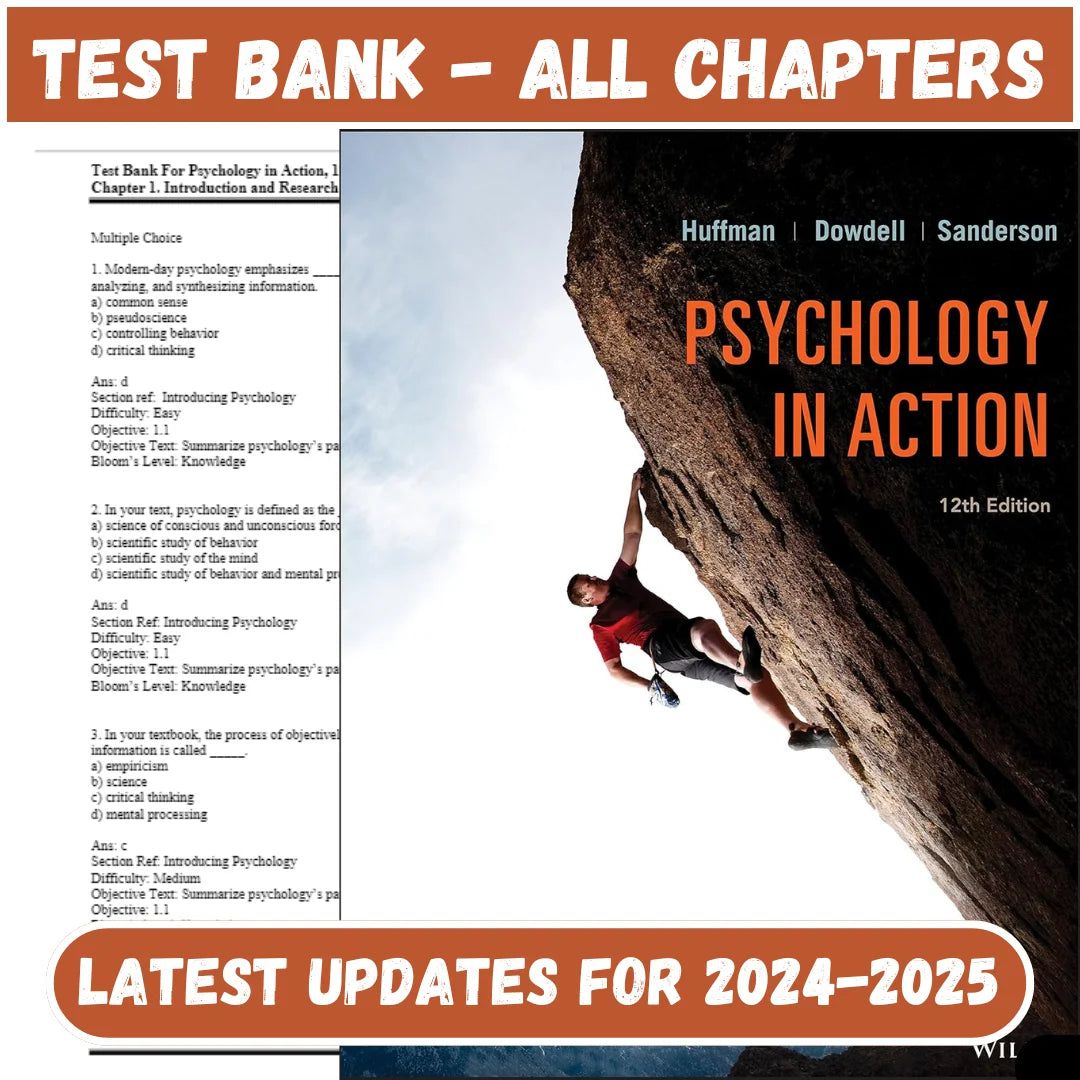 Test Bank for Psychology in Action 12th Edition by Huffman-Socratu