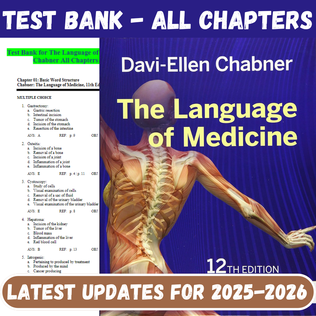 Test Bank for The Language of Medicine 12th Edition by Davi-Ellen Chabner-Socratu