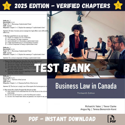 Test bank – Business Law in Canada 13th Edition (Richard Yates, 2024)-Socratu
