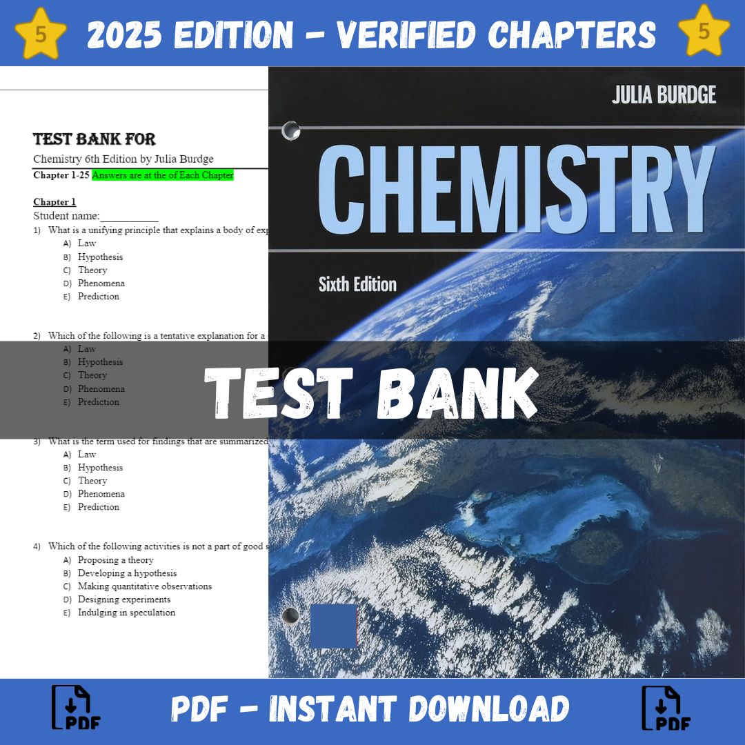 Test bank – Chemistry 6th Edition (Julia Burdge, 2022)-Socratu