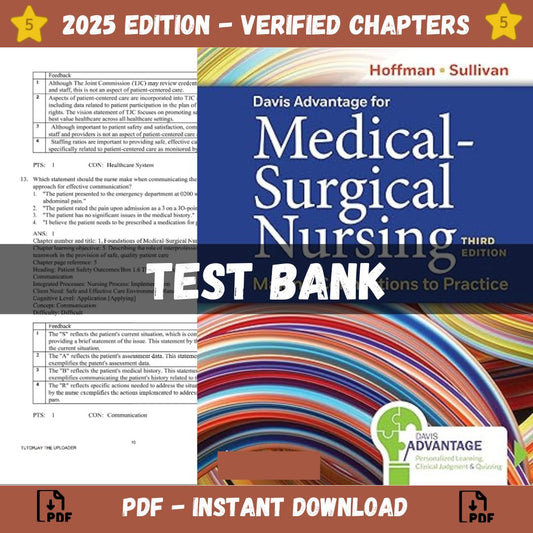 Test bank – Davis Advantage for Medical-Surgical Nursing Making Connections to Practice, 3rd Edition (Sullivan Hofman, 2023)-Socratu