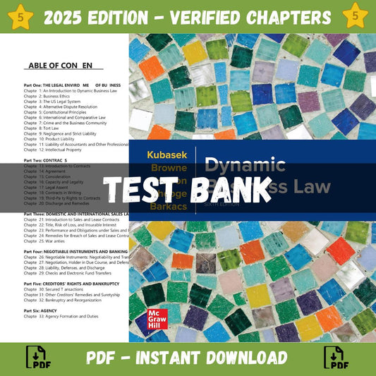 Test bank – Dynamic Business Law 6th Edition (Nancy Kubasek , 2022)-Socratu