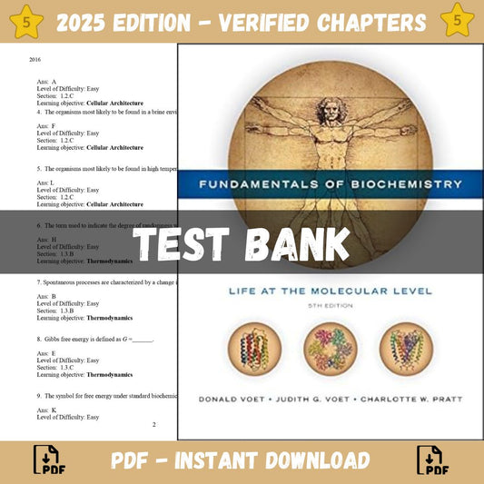 Test bank – Fundamentals of Biochemistry: Life at the Molecular Level, 5th Edition (Donald Voet, 2023)-Socratu