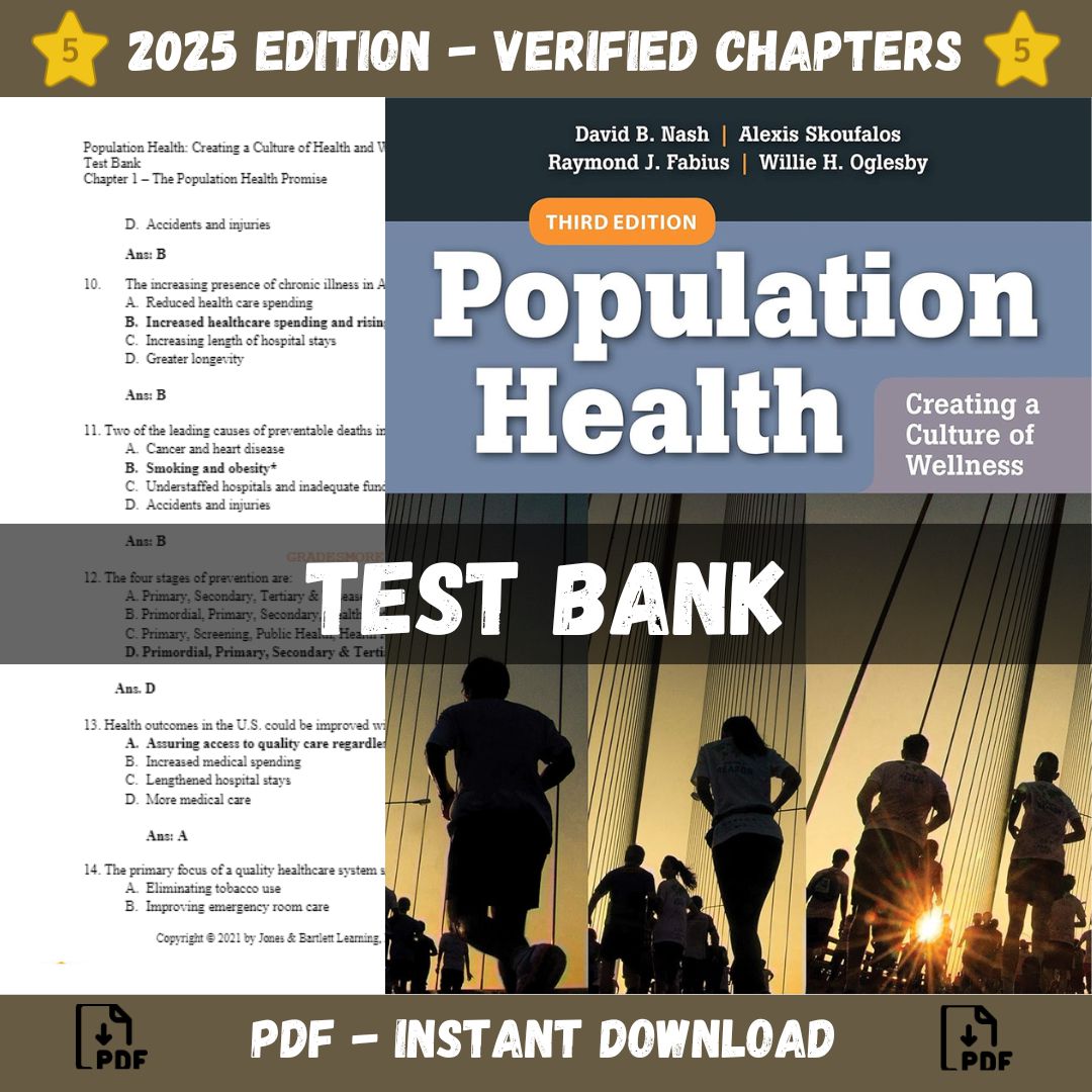 Test bank – Population Health Creating a Culture of Wellness 3rd Edition (Fabius, 2020)-Socratu